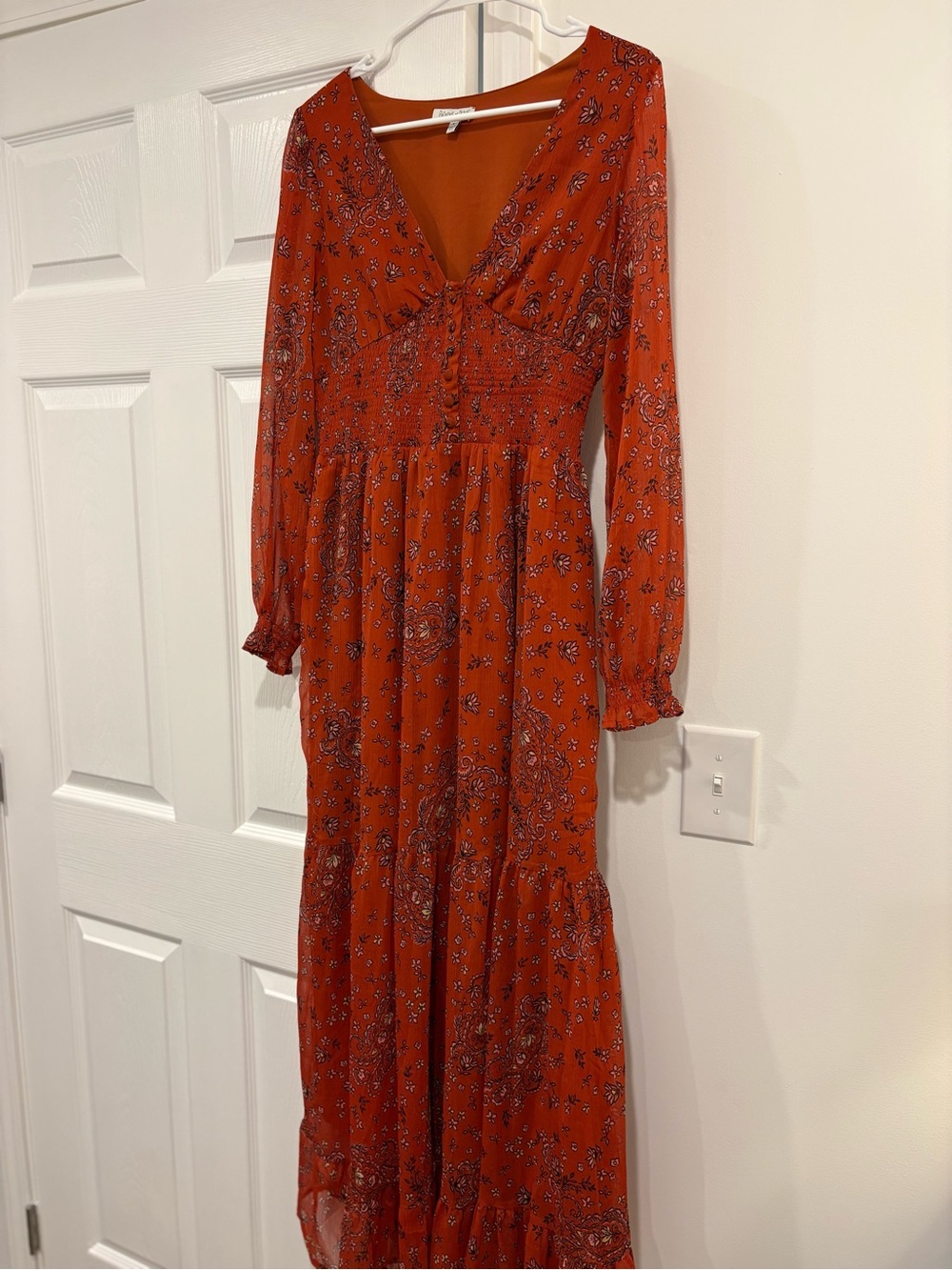 Patrons of Peace Rust Paisley Tiered Maxi Dress